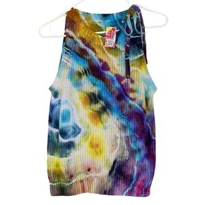 Handmade Geode Tie Dye Sweater Pullover Women Small Sleeveless Colorful Upcycled